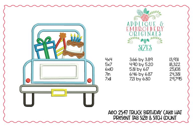 2547 Truck Birthday Cake Hat Applique Design - Image 2