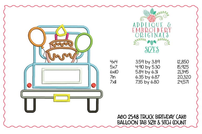 2548 Truck Birthday Cake Balloons Applique Design - Image 3