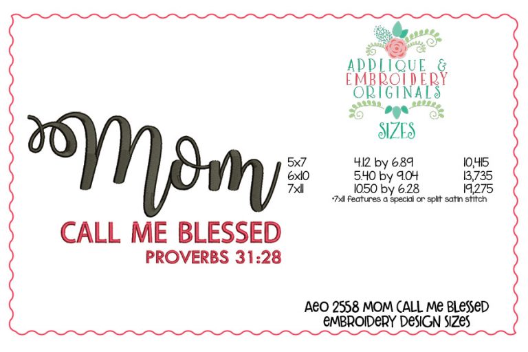 2558 Mom Call Me Blessed Embroidery Design - Image 2