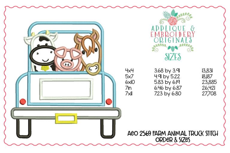 2569 Farm Animals Truck Applique Design - Image 3