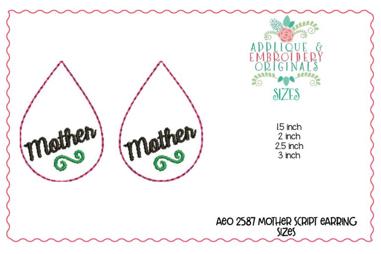 2587 Mother Script Earrings In-The-Hoop Design - Image 2