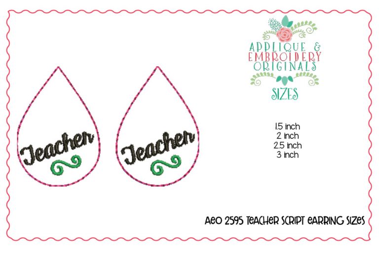 2595 Teacher Script Earrings In-The-Hoop Design - Image 2