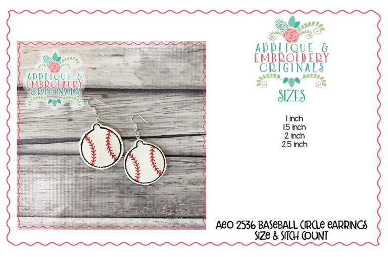 2536 Baseball Circle Earrings In-The-Hoop Design - Image 2