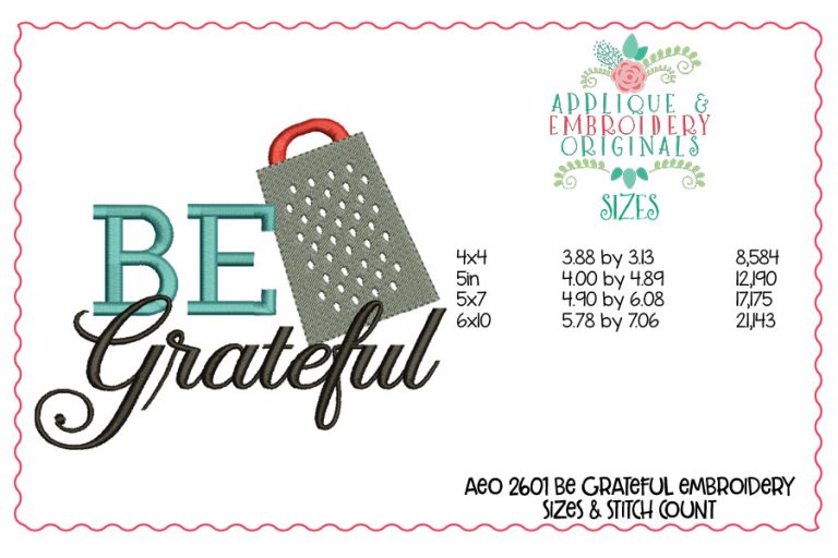 2601 Be Grateful Embroidery Design - Image 2