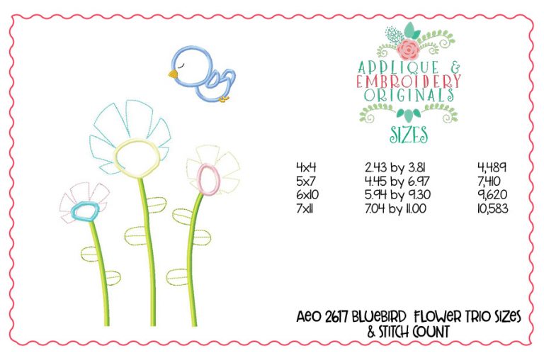 2617 Bluebird Flower Trio Applique Design - Image 3