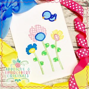 2617 Bluebird Flower Trio Applique Design