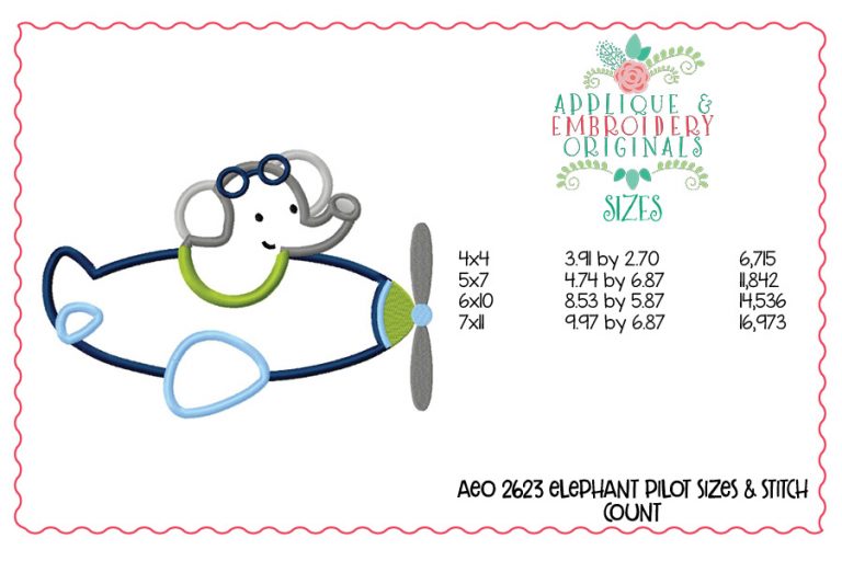 2623 Elephant Pilot Applique Design - Image 2