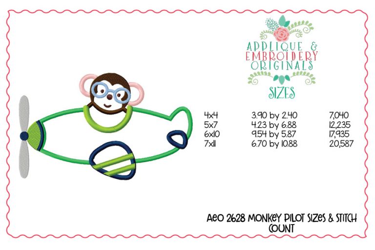2628 Monkey Pilot Applique Design - Image 2