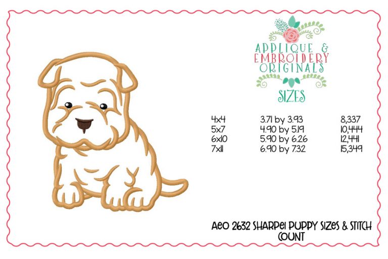 2632 Sharpei Puppy Applique Design - Image 2