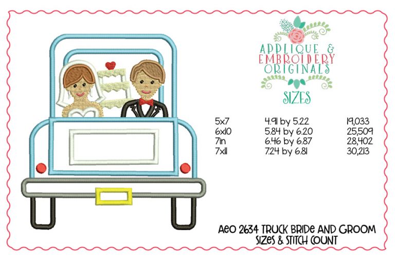 2634 Bride & Groom Truck Applique Design - Image 2