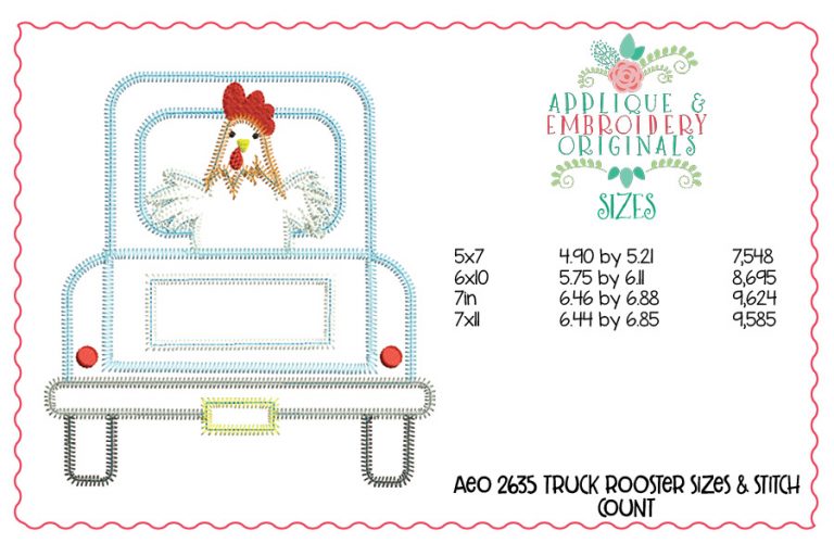2635 Rooster Truck Applique Design - Image 2