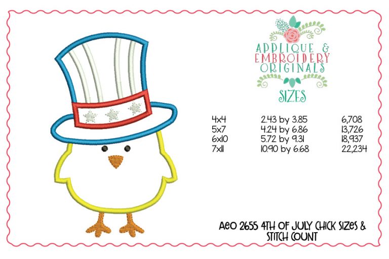 2655 4th of July Chick Applique Design - Image 3
