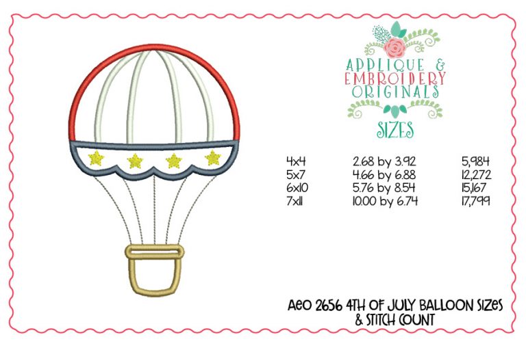 2656 4th of July Hot Air Balloon Applique Design - Image 2
