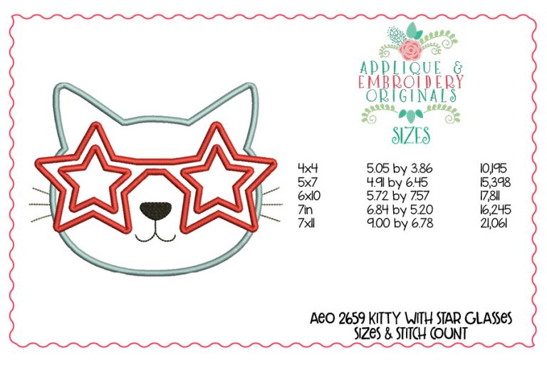 2659 Kitty with Star Glasses Applique Design - Image 3