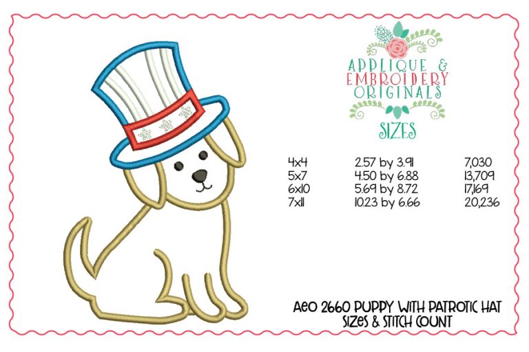 2660 Puppy with Patriotic Hat Applique Design - Image 3