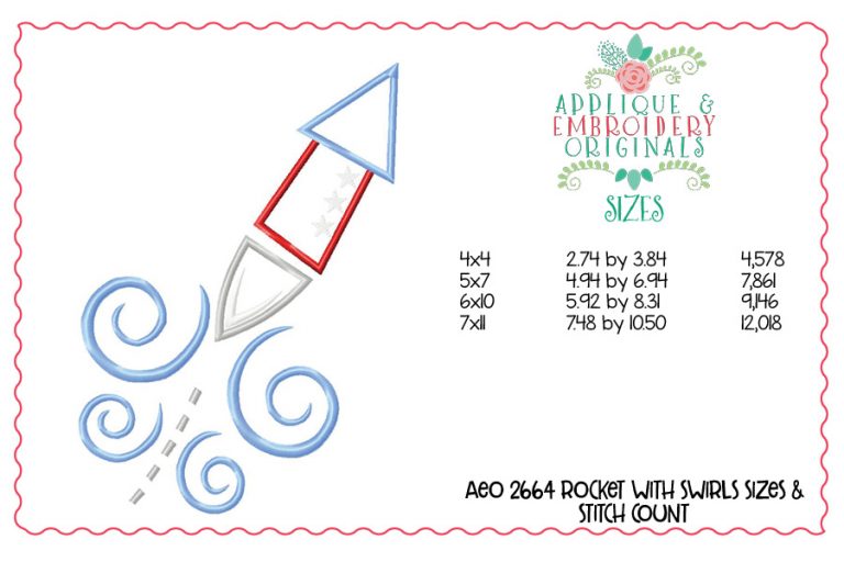 2664 Rocket with Swirls Applique Design - Image 3