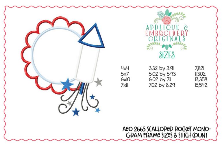 2665 Scalloped Rocket Monogram Frame Applique Design - Image 2