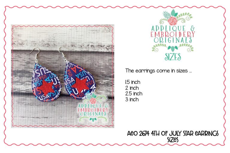 2674 4th of July Star Earrings In-The-Hoop Design - Image 3
