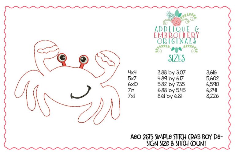 2675 Crab Boy Simple Stitch Applique Design - Image 2