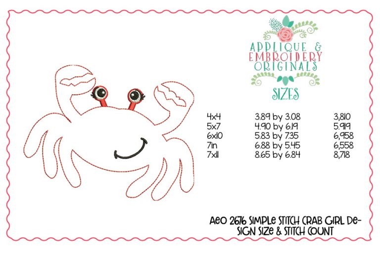 2676 Crab Girl Simple Stitch Applique Design - Image 2