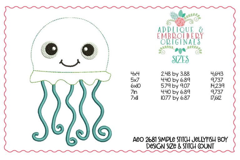 2681 Jellyfish Boy Simple Stitch Applique Design - Image 3