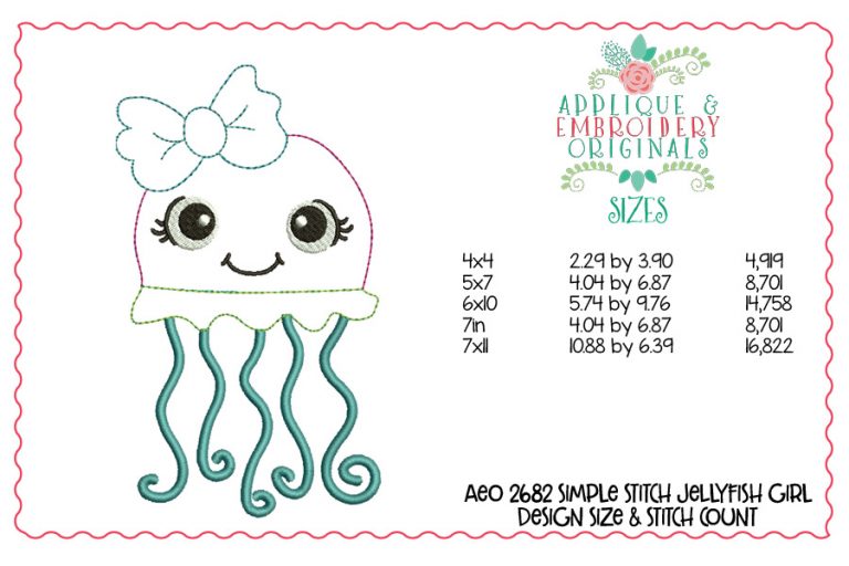 2682 Jellyfish Girl Simple Stitch Applique Design - Image 3