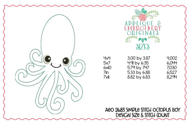 2683 Octopus Boy Simple Stitch Applique Design - Image 2