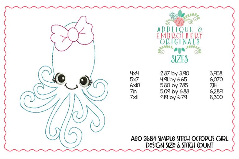 2684 Octopus Girl Simple Stitch Applique Design - Image 3