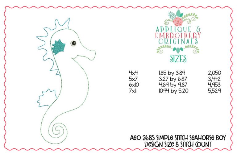 2685 Seahorse Boy Simple Stitch Applique Design - Image 2
