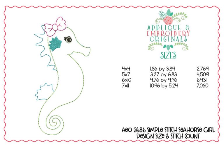 2686 Seahorse Girl Simple Stitch Applique Design - Image 2