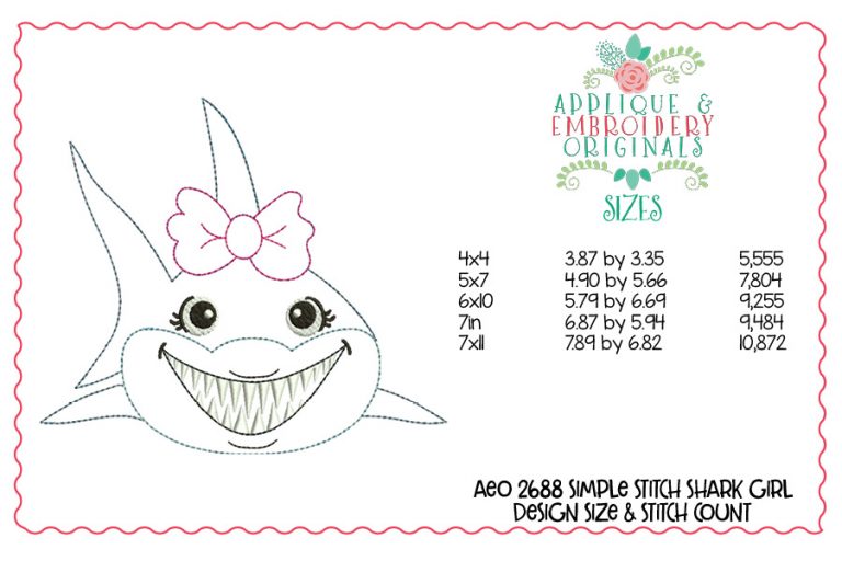 2688 Shark Girl Simple Stitch Applique Design - Image 3