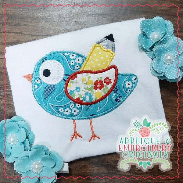 2689 Bird with Pencil All-In-One Applique Design - Image 3