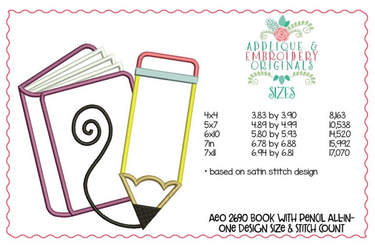 2690 Book wit Pencil All-In-One Applique Design - Image 5