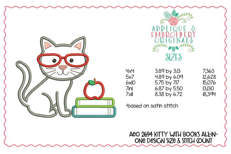 2694 Kitty with Books All-In-One Applique Design - Image 4