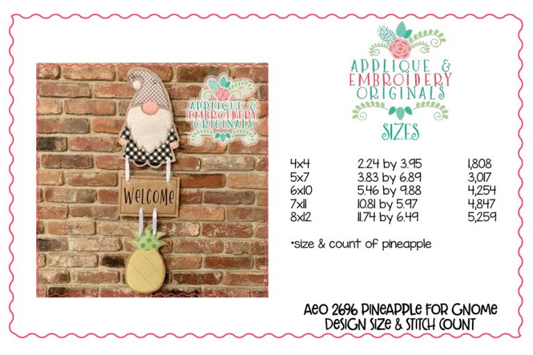 2696 Pineapple & Plaque Interchangeable for Gnome In-The-Hoop Design - Image 3