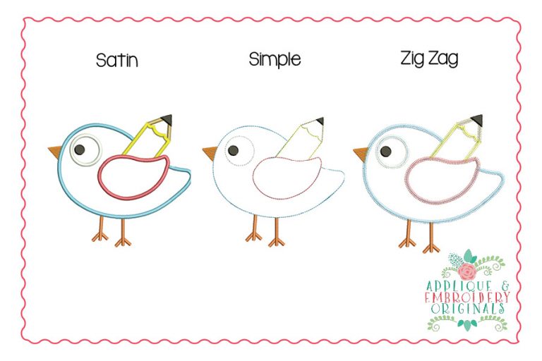 2689 Bird with Pencil All-In-One Applique Design - Image 2