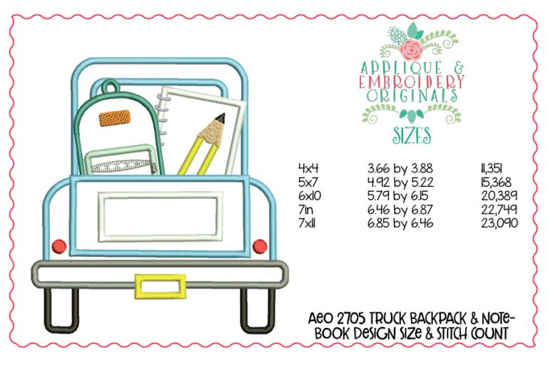 2705 Truck Backpack & Notebook Applique Design - Image 2