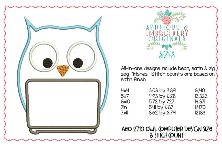 2710 Owl Computer All-In-One Applique Design - Image 2