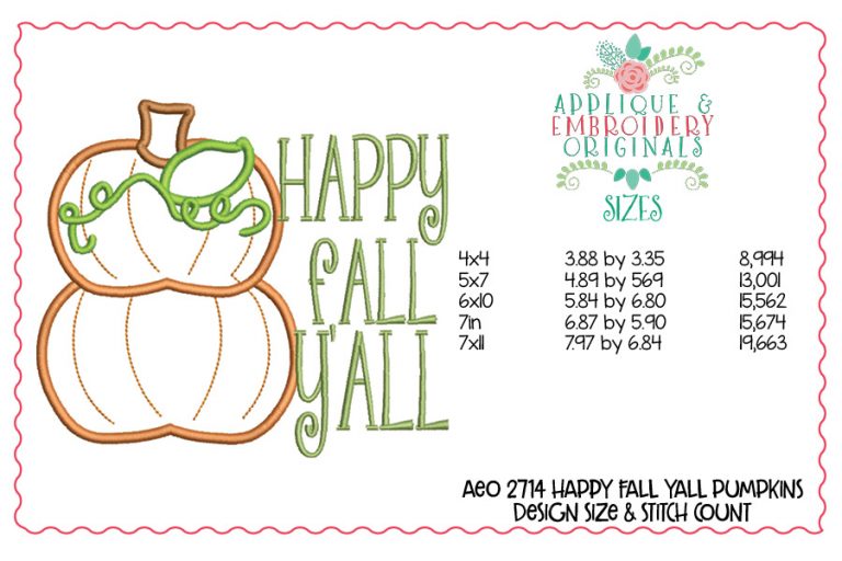 2714 Happy Fall Y'all Pumpkin Applique Design - Image 3