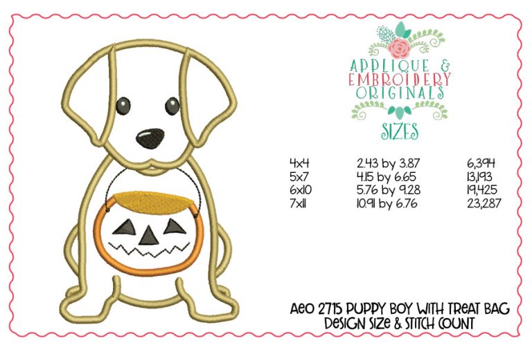 2715 Puppy Boy with Treat Bag Applique Design - Image 2