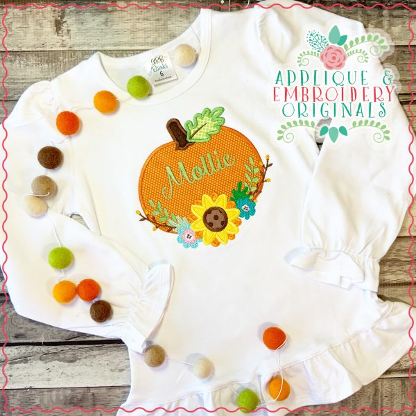 2776 Pumpkin Short with Flowers Applique Design - Image 3
