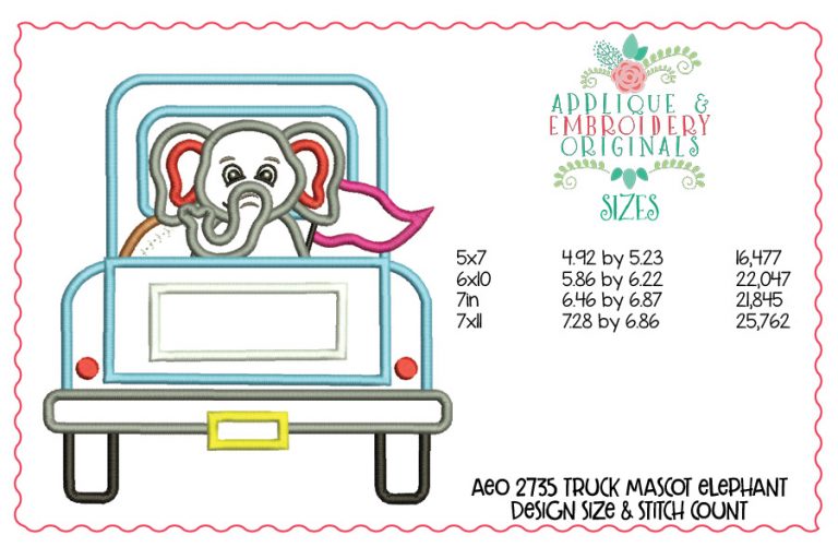 2835 Truck Mascot Elephant Applique Design - Image 2
