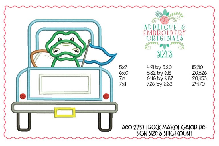 2837 Truck Mascot Gator Applique Design - Image 2