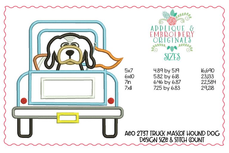 2838 Truck Mascot Hound Dog Applique Design - Image 3