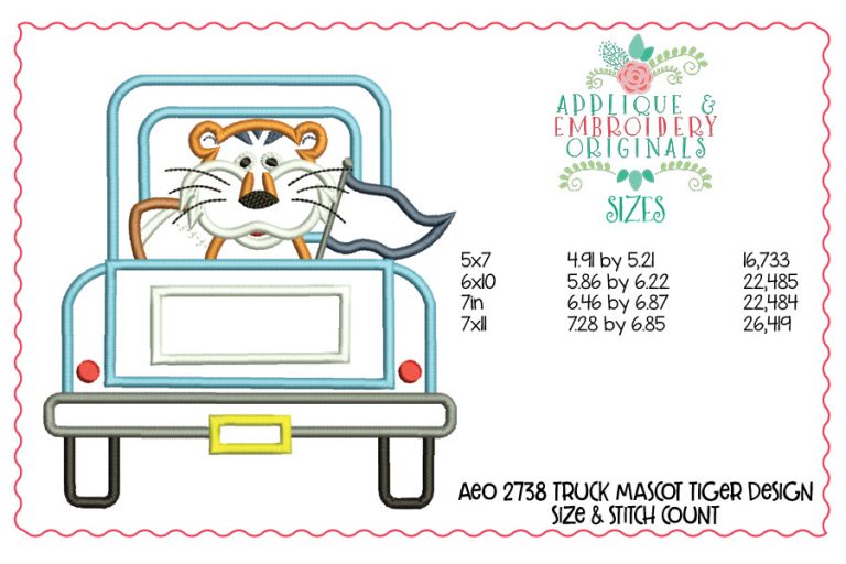 2839 Truck Mascot Tiger Applique Design - Image 2