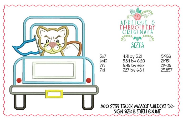2840 Truck Mascot Wildcat Applique Design - Image 2