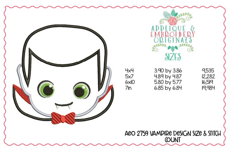 2759 Vampire Head Applique Design - Image 2