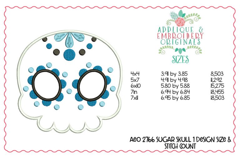 2771 Sugar Skull SET of 5 Applique Design - Image 5