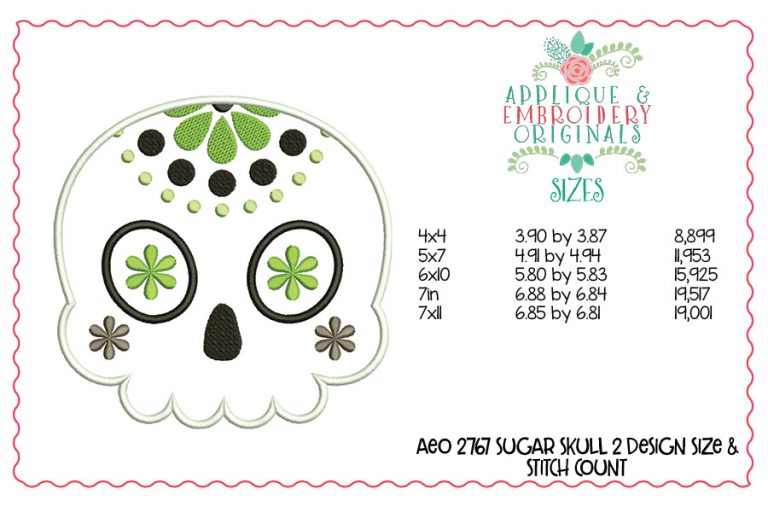 2771 Sugar Skull SET of 5 Applique Design - Image 4