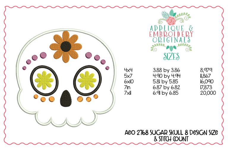 2771 Sugar Skull SET of 5 Applique Design - Image 2